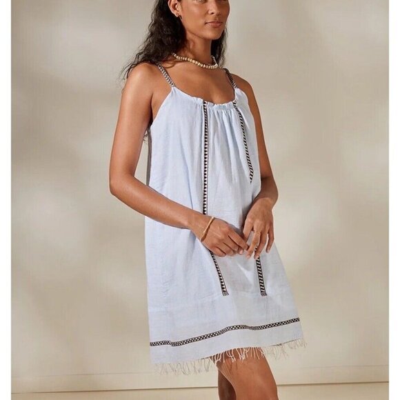 lemlem Women’s Short Swing Dress Zina Hand Woven Light Blue Size M NWOT - Picture 1 of 16